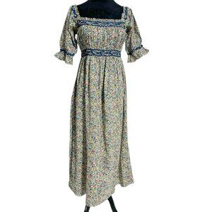 DOEN Size XS  Eclipse Mayfair Dress Midi Smocked Floral Organic Cotton Blend